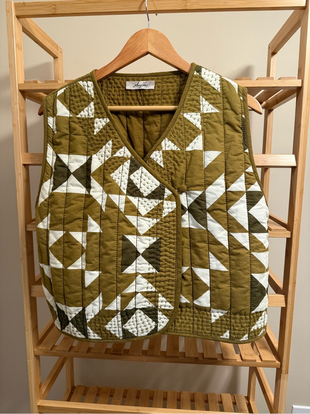 Ichi Antiquités - India Block Print Quilted Olive Green Vest